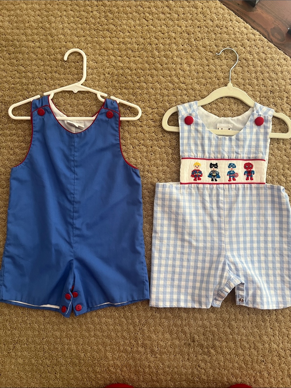 Boys Blue Shortalls Romber Set with Red Button Accents